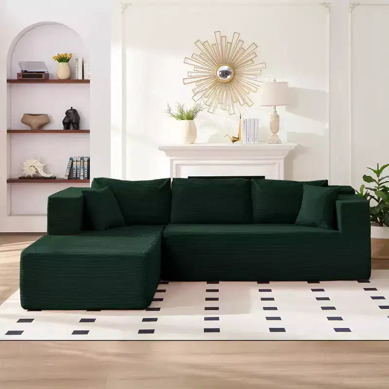Mjkone Canapé sectionnel moderne 2 pièces 106'' en velours côtelé, à combinaison libre, en forme de L, avec siège profond, canapé-lit rembourré avec chaise longue gauche