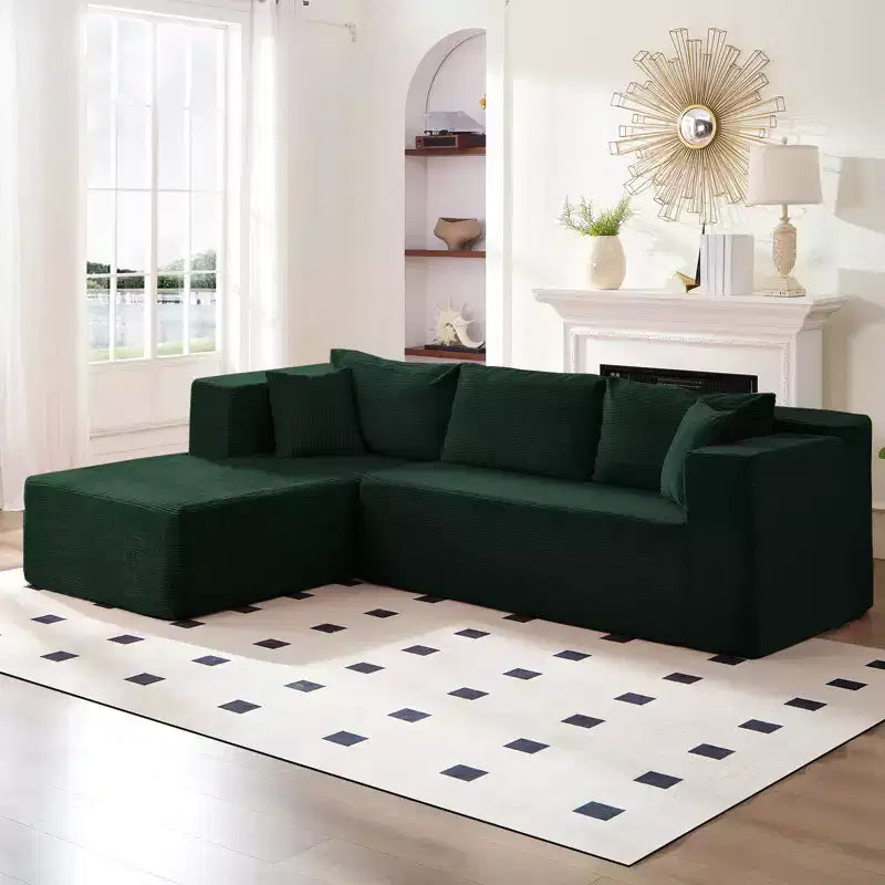 Mjkone Canapé sectionnel moderne 2 pièces 106'' en velours côtelé, à combinaison libre, en forme de L, avec siège profond, canapé-lit rembourré avec chaise longue gauche