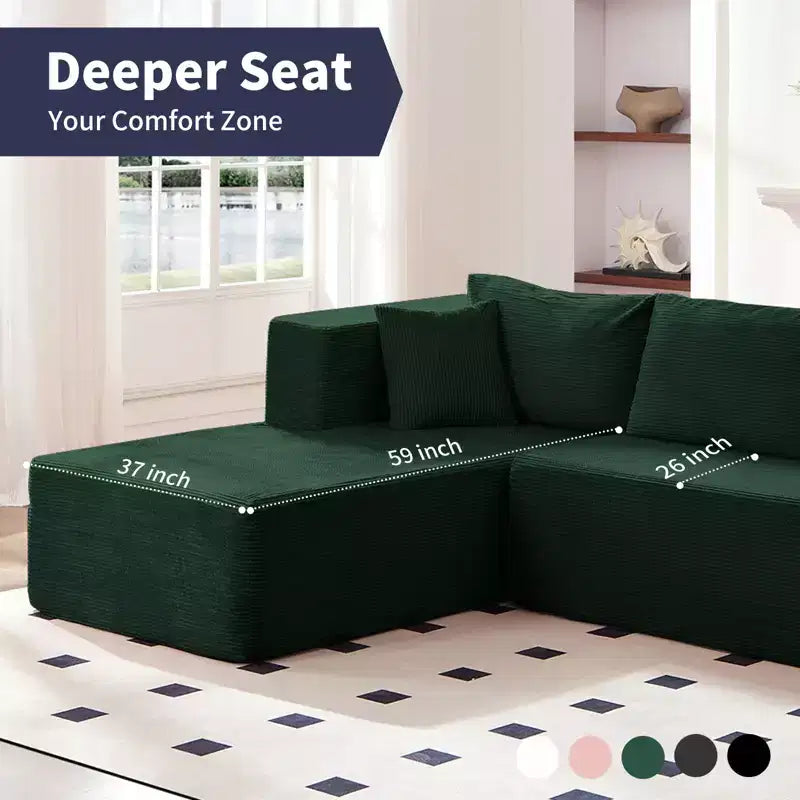 Mjkone Canapé sectionnel moderne 2 pièces 106'' en velours côtelé, à combinaison libre, en forme de L, avec siège profond, canapé-lit rembourré avec chaise longue gauche