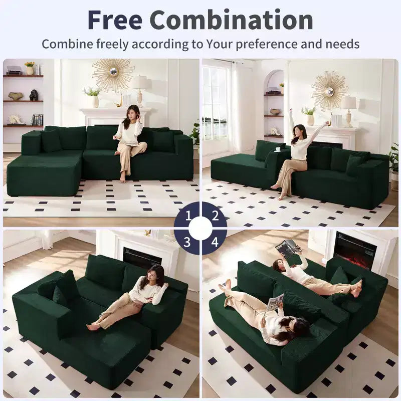 Mjkone Canapé sectionnel moderne 2 pièces 106'' en velours côtelé, à combinaison libre, en forme de L, avec siège profond, canapé-lit rembourré avec chaise longue gauche
