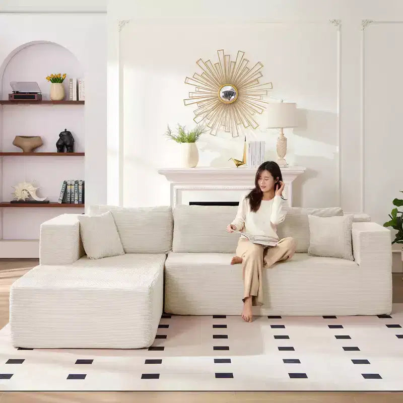 Mjkone Canapé sectionnel moderne 2 pièces 106'' en velours côtelé, à combinaison libre, en forme de L, avec siège profond, canapé-lit rembourré avec chaise longue gauche
