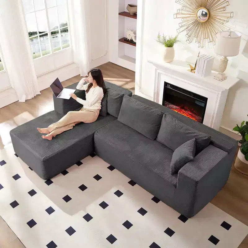 Mjkone Canapé sectionnel moderne 2 pièces 106'' en velours côtelé, à combinaison libre, en forme de L, avec siège profond, canapé-lit rembourré avec chaise longue gauche