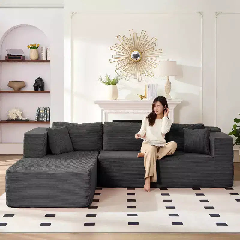 Mjkone Canapé sectionnel moderne 2 pièces 106'' en velours côtelé, à combinaison libre, en forme de L, avec siège profond, canapé-lit rembourré avec chaise longue gauche