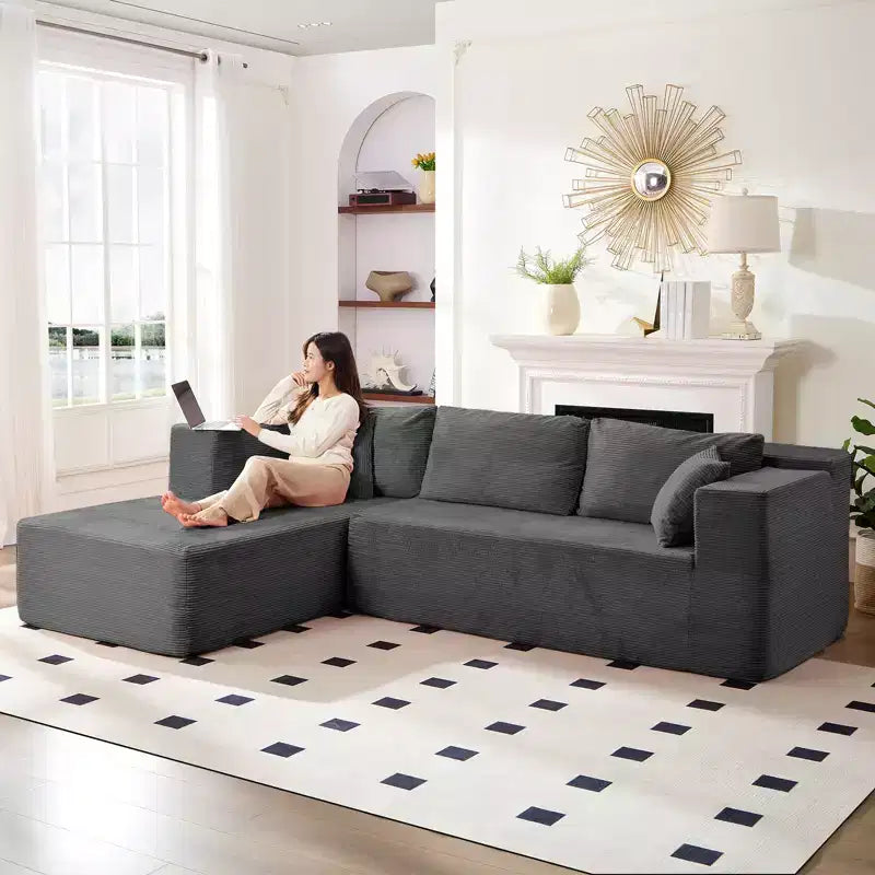 Mjkone Canapé sectionnel moderne 2 pièces 106'' en velours côtelé, à combinaison libre, en forme de L, avec siège profond, canapé-lit rembourré avec chaise longue gauche
