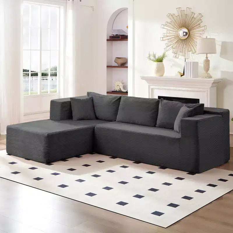 Mjkone Canapé sectionnel moderne 2 pièces 106'' en velours côtelé, à combinaison libre, en forme de L, avec siège profond, canapé-lit rembourré avec chaise longue gauche