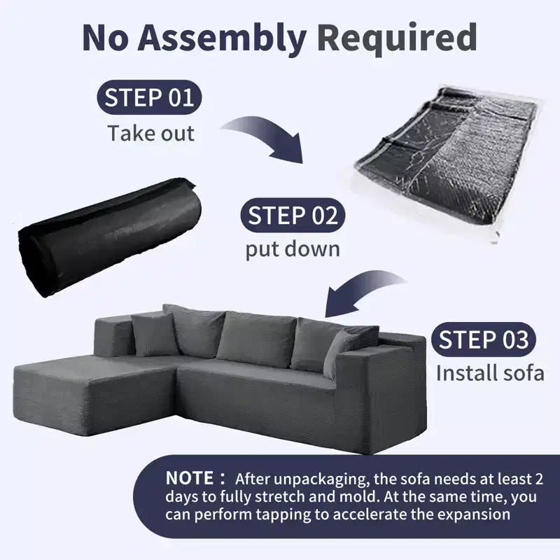 Mjkone Canapé sectionnel moderne 2 pièces 106'' en velours côtelé, à combinaison libre, en forme de L, avec siège profond, canapé-lit rembourré avec chaise longue gauche