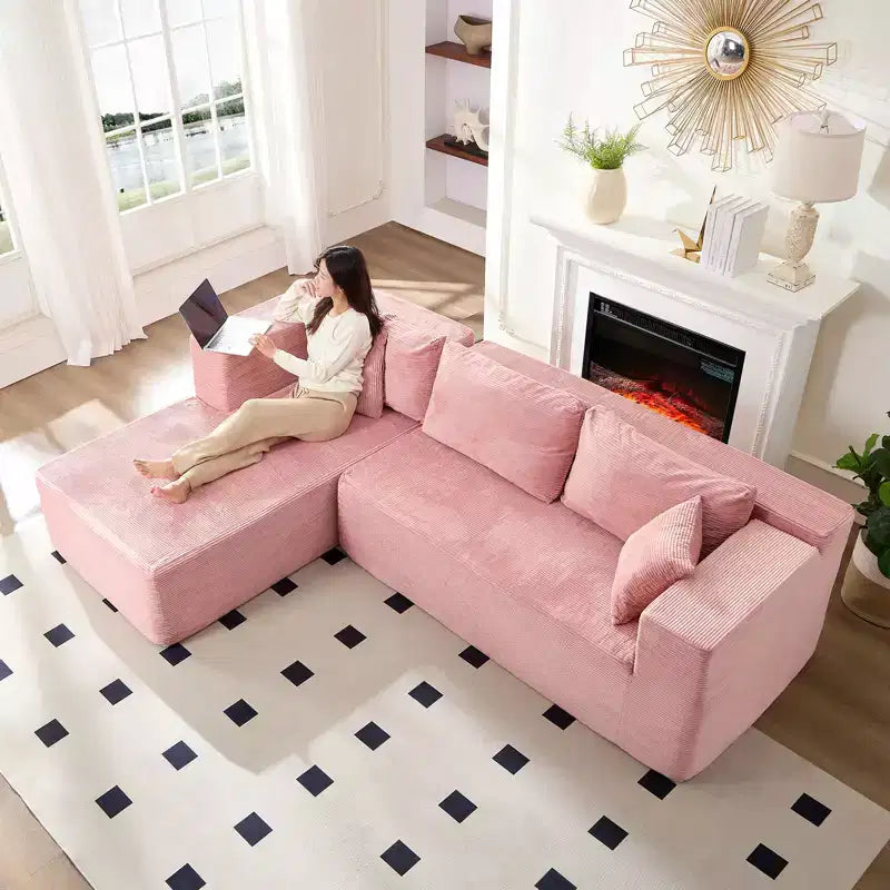 Mjkone Canapé sectionnel moderne 2 pièces 106'' en velours côtelé, à combinaison libre, en forme de L, avec siège profond, canapé-lit rembourré avec chaise longue gauche