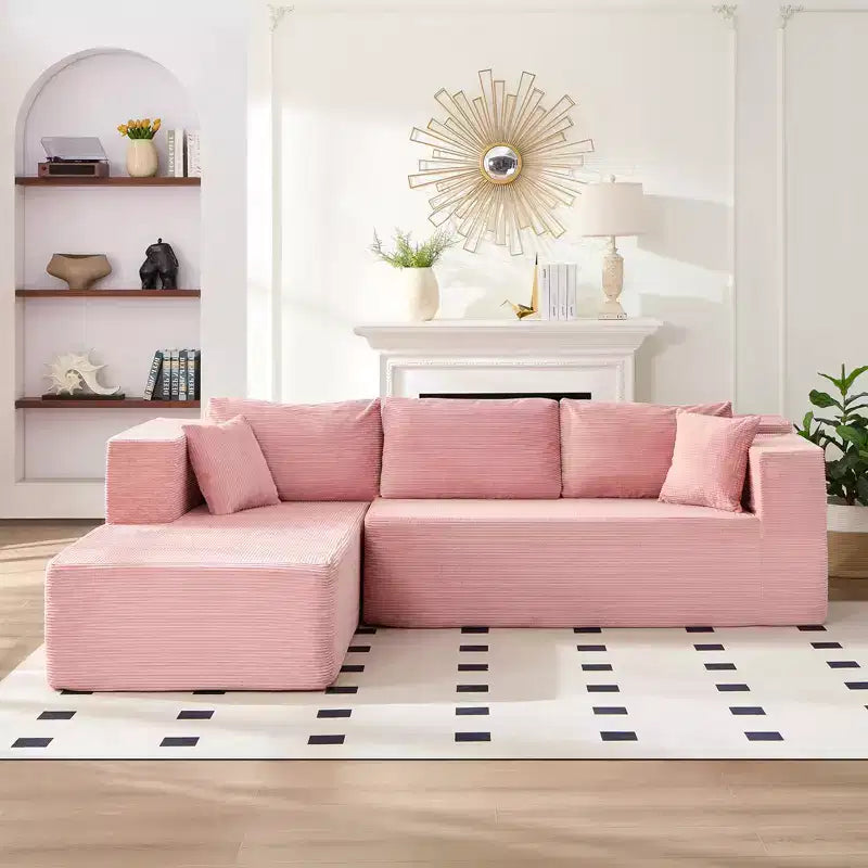 Mjkone Canapé sectionnel moderne 2 pièces 106'' en velours côtelé, à combinaison libre, en forme de L, avec siège profond, canapé-lit rembourré avec chaise longue gauche