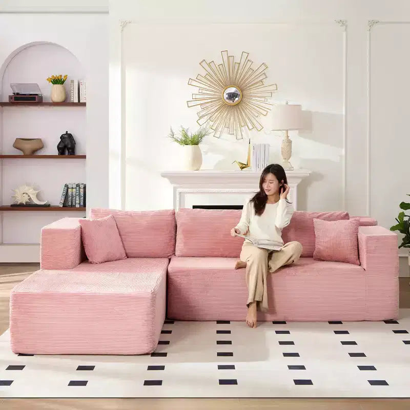 Mjkone Canapé sectionnel moderne 2 pièces 106'' en velours côtelé, à combinaison libre, en forme de L, avec siège profond, canapé-lit rembourré avec chaise longue gauche