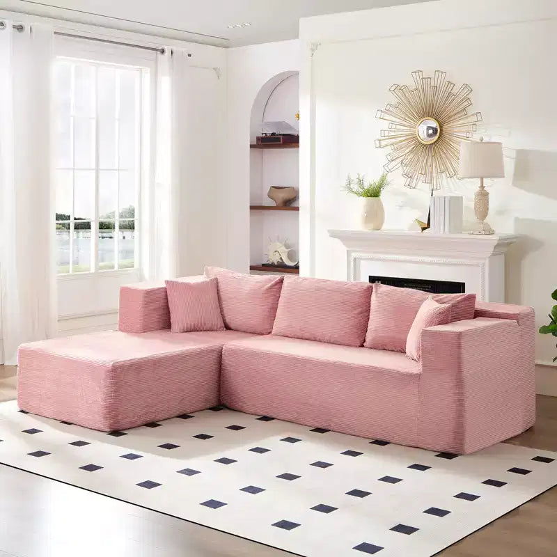 Mjkone Canapé sectionnel moderne 2 pièces 106'' en velours côtelé, à combinaison libre, en forme de L, avec siège profond, canapé-lit rembourré avec chaise longue gauche