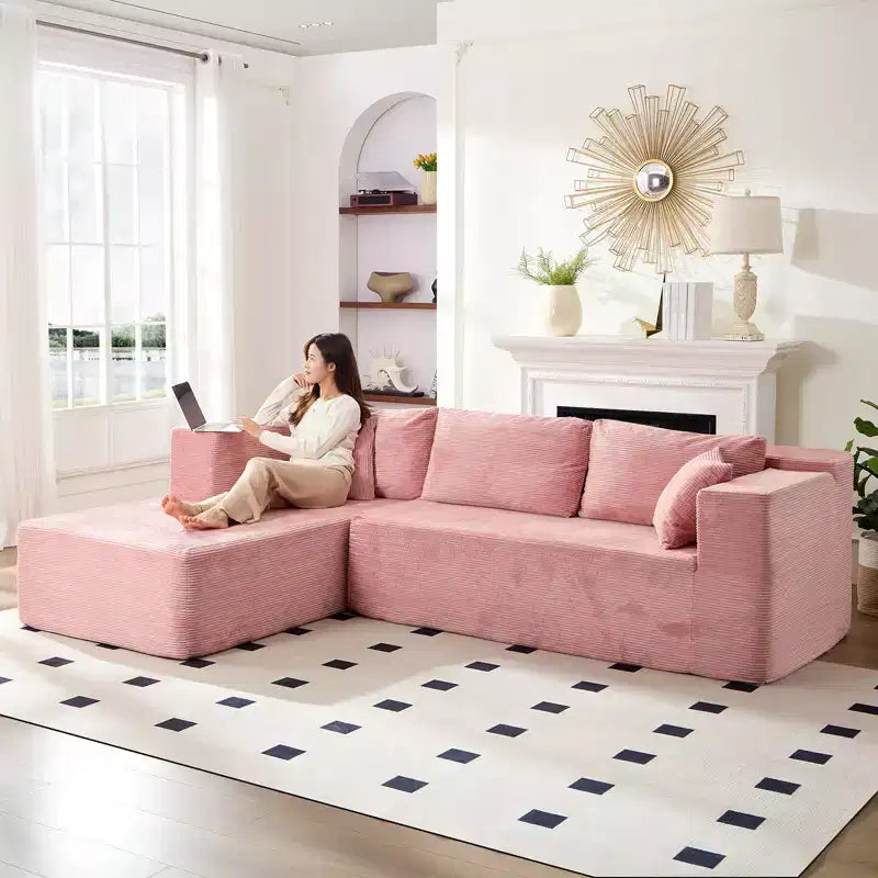 Mjkone Canapé sectionnel moderne 2 pièces 106'' en velours côtelé, à combinaison libre, en forme de L, avec siège profond, canapé-lit rembourré avec chaise longue gauche