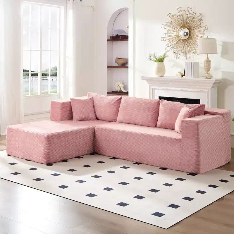 Mjkone Canapé sectionnel moderne 2 pièces 106'' en velours côtelé, à combinaison libre, en forme de L, avec siège profond, canapé-lit rembourré avec chaise longue gauche