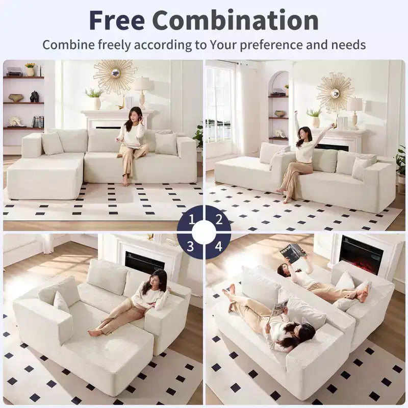 Mjkone Canapé sectionnel moderne 2 pièces 106'' en velours côtelé, à combinaison libre, en forme de L, avec siège profond, canapé-lit rembourré avec chaise longue gauche