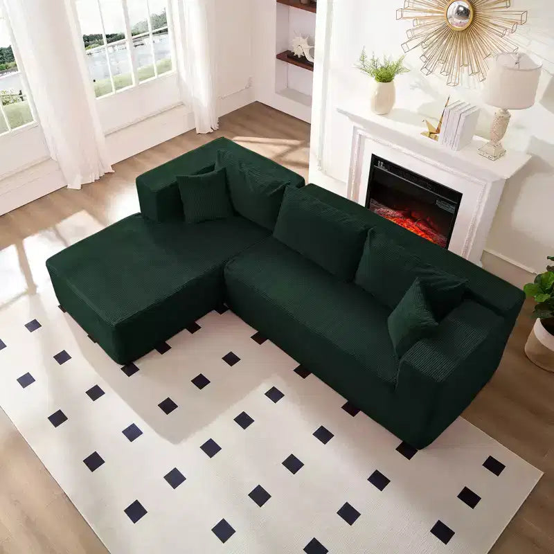 Mjkone Canapé sectionnel moderne 2 pièces 106'' en velours côtelé, à combinaison libre, en forme de L, avec siège profond, canapé-lit rembourré avec chaise longue gauche