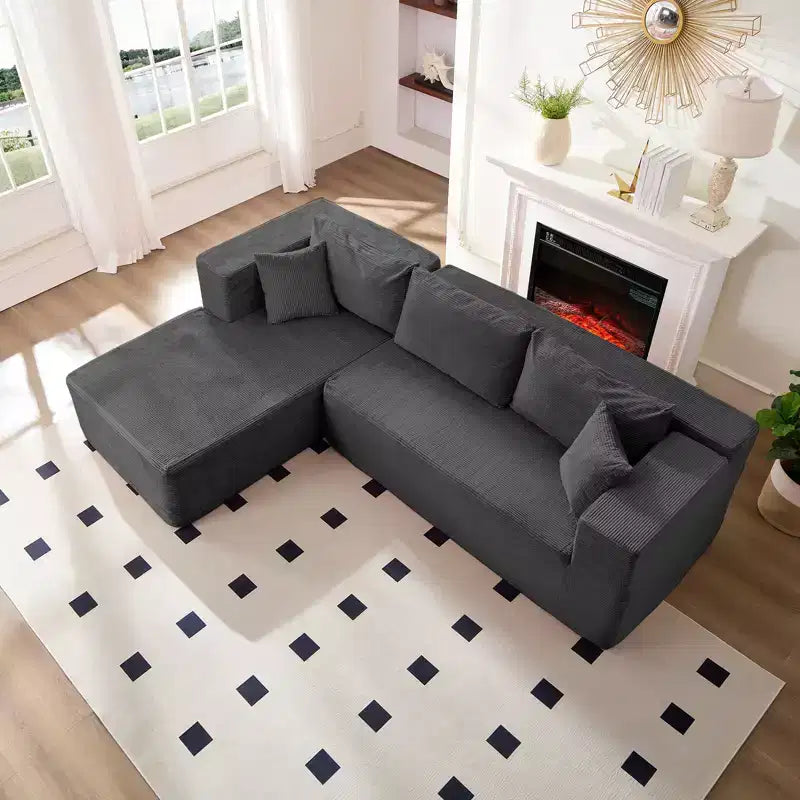 Mjkone Canapé sectionnel moderne 2 pièces 106'' en velours côtelé, à combinaison libre, en forme de L, avec siège profond, canapé-lit rembourré avec chaise longue gauche