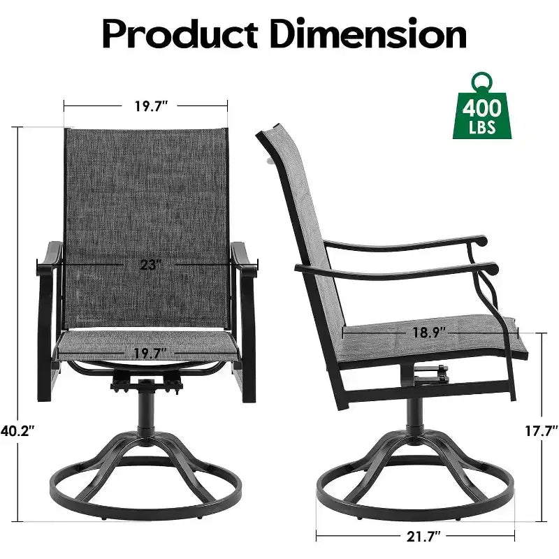 Ensemble de 4 chaises de salle à manger de patio pivotantes - Tissu textilène rembourré pour un confort tout temps, design ergonomique idéal pour la cour arrière, le balcon et le jardin