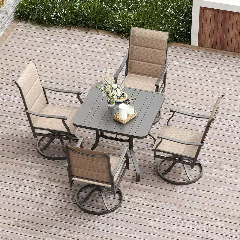 Ensemble de 4 chaises de salle à manger de patio pivotantes - Tissu textilène rembourré pour un confort tout temps, design ergonomique idéal pour la cour arrière, le balcon et le jardin