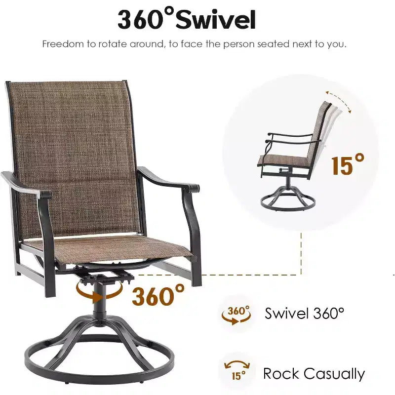 Ensemble de 4 chaises de salle à manger de patio pivotantes - Tissu textilène rembourré pour un confort tout temps, design ergonomique idéal pour la cour arrière, le balcon et le jardin