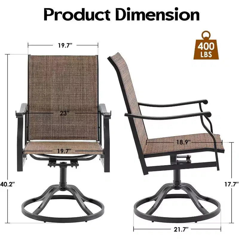 Ensemble de 4 chaises de salle à manger de patio pivotantes - Tissu textilène rembourré pour un confort tout temps, design ergonomique idéal pour la cour arrière, le balcon et le jardin