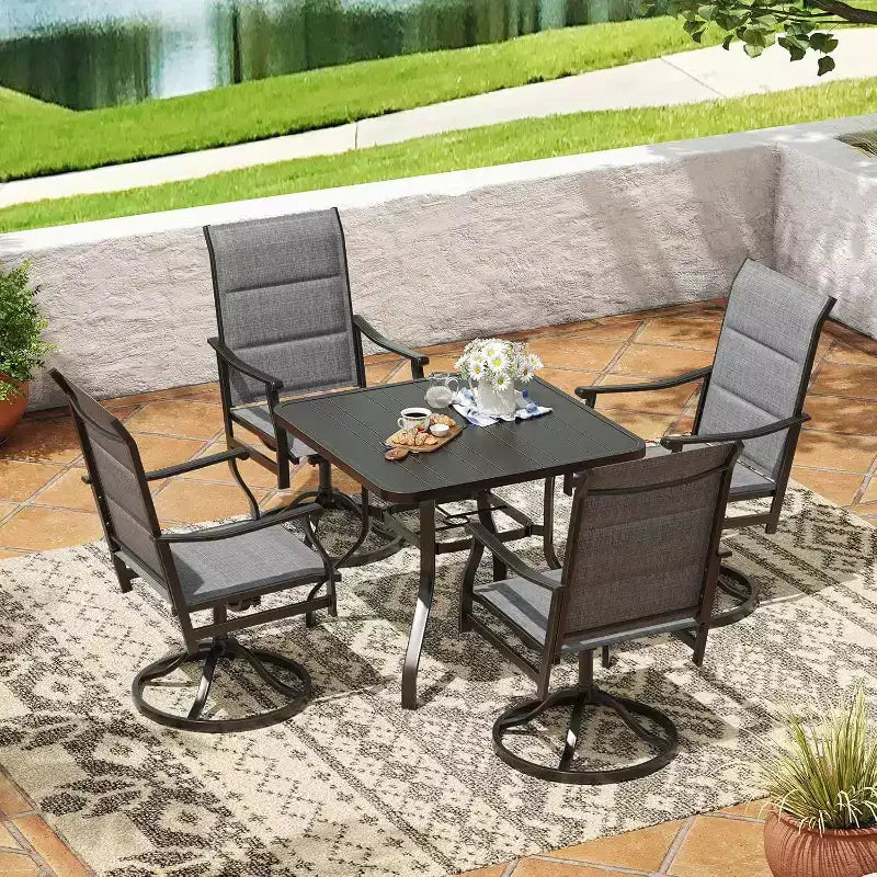 Ensemble de 4 chaises de salle à manger de patio pivotantes - Tissu textilène rembourré pour un confort tout temps, design ergonomique idéal pour la cour arrière, le balcon et le jardin