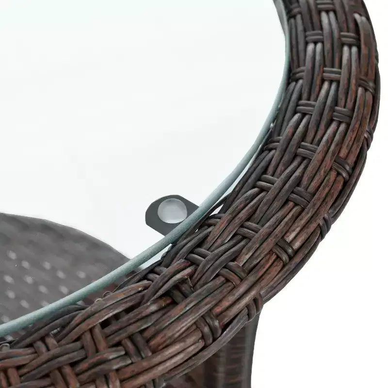 Ensemble de loisirs d'extérieur Whisen, 2 fauteuils individuels en rotin avec une table ronde en verre, idéal pour les patios, balcons et cours.