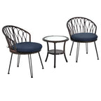 Ensemble de loisirs d'extérieur Whisen, 2 fauteuils individuels en rotin avec une table ronde en verre, idéal pour les patios, balcons et cours.