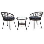 Ensemble de loisirs d'extérieur Whisen, 2 fauteuils individuels en rotin avec une table ronde en verre, idéal pour les patios, balcons et cours.