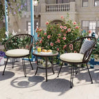 Ensemble de loisirs d'extérieur Whisen, 2 fauteuils individuels en rotin avec une table ronde en verre, idéal pour les patios, balcons et cours.