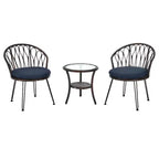 Ensemble de loisirs d'extérieur Whisen, 2 fauteuils individuels en rotin avec une table ronde en verre, idéal pour les patios, balcons et cours.