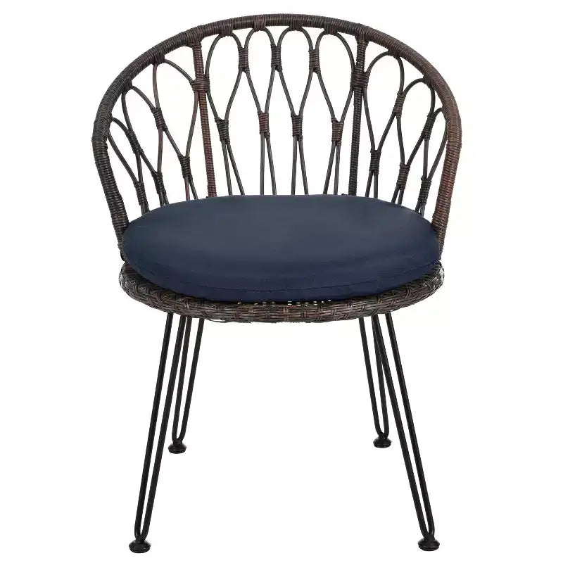 Ensemble de loisirs d'extérieur Whisen, 2 fauteuils individuels en rotin avec une table ronde en verre, idéal pour les patios, balcons et cours.