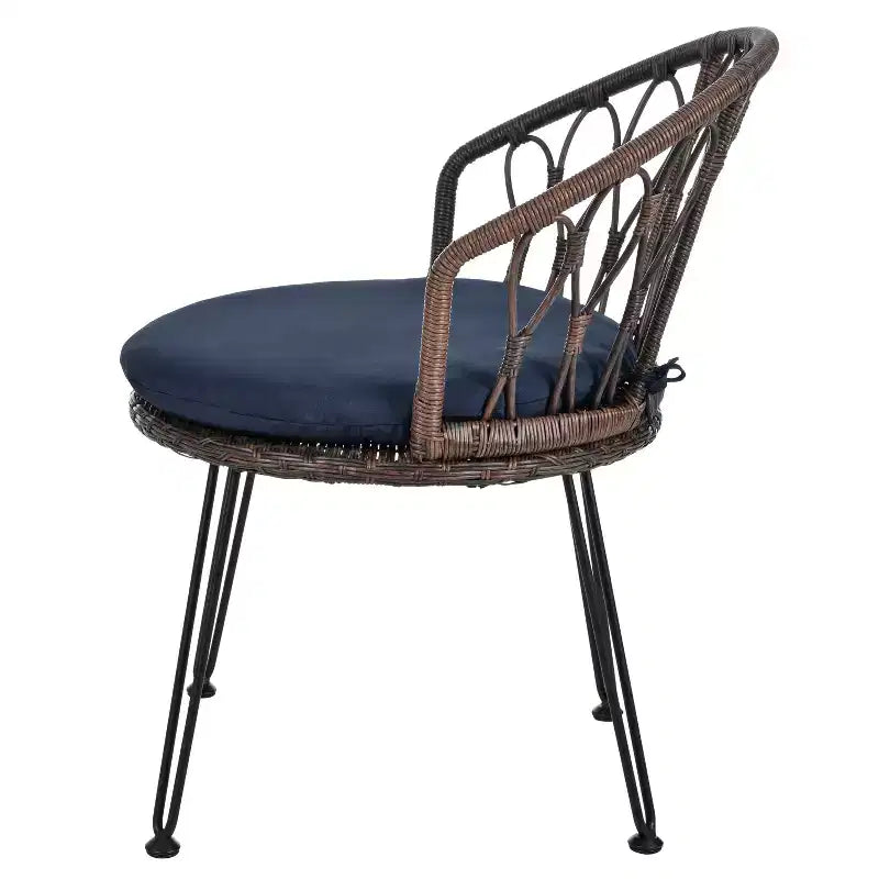 Ensemble de loisirs d'extérieur Whisen, 2 fauteuils individuels en rotin avec une table ronde en verre, idéal pour les patios, balcons et cours.