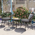 Ensemble de loisirs d'extérieur Whisen, 2 fauteuils individuels en rotin avec une table ronde en verre, idéal pour les patios, balcons et cours.