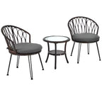 Ensemble de loisirs d'extérieur Whisen, 2 fauteuils individuels en rotin avec une table ronde en verre, idéal pour les patios, balcons et cours.