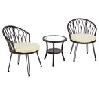 Ensemble de loisirs d'extérieur Whisen, 2 fauteuils individuels en rotin avec une table ronde en verre, idéal pour les patios, balcons et cours.
