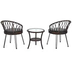 Ensemble de loisirs d'extérieur Whisen, 2 fauteuils individuels en rotin avec une table ronde en verre, idéal pour les patios, balcons et cours.