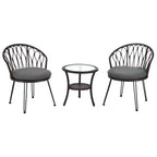 Ensemble de loisirs d'extérieur Whisen, 2 fauteuils individuels en rotin avec une table ronde en verre, idéal pour les patios, balcons et cours.