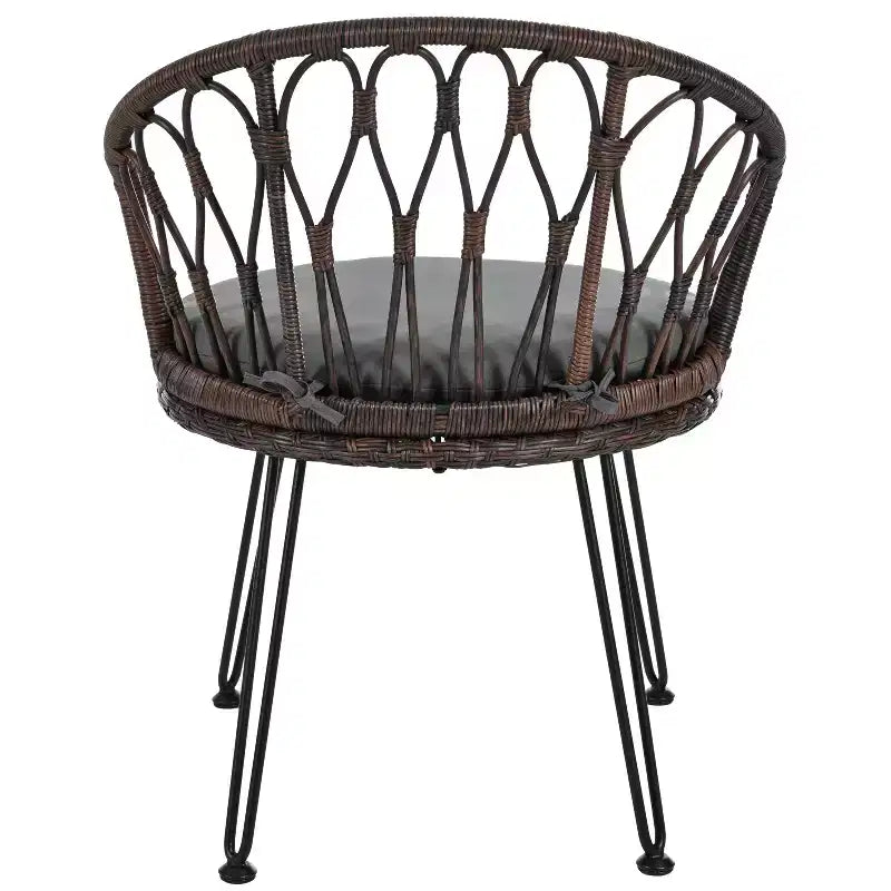 Ensemble de loisirs d'extérieur Whisen, 2 fauteuils individuels en rotin avec une table ronde en verre, idéal pour les patios, balcons et cours.