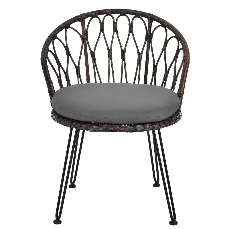 Ensemble de loisirs d'extérieur Whisen, 2 fauteuils individuels en rotin avec une table ronde en verre, idéal pour les patios, balcons et cours.