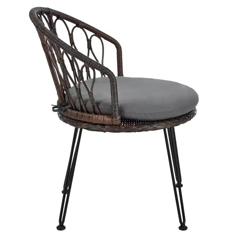 Ensemble de loisirs d'extérieur Whisen, 2 fauteuils individuels en rotin avec une table ronde en verre, idéal pour les patios, balcons et cours.