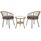 Ensemble de loisirs d'extérieur Whisen, 2 fauteuils individuels en rotin avec une table ronde en verre, idéal pour les patios, balcons et cours.