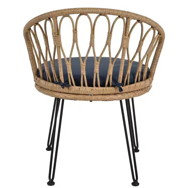 Ensemble de loisirs d'extérieur Whisen, 2 fauteuils individuels en rotin avec une table ronde en verre, idéal pour les patios, balcons et cours.