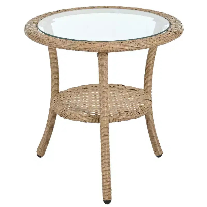 Ensemble de loisirs d'extérieur Whisen, 2 fauteuils individuels en rotin avec une table ronde en verre, idéal pour les patios, balcons et cours.