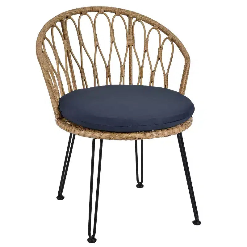 Ensemble de loisirs d'extérieur Whisen, 2 fauteuils individuels en rotin avec une table ronde en verre, idéal pour les patios, balcons et cours.
