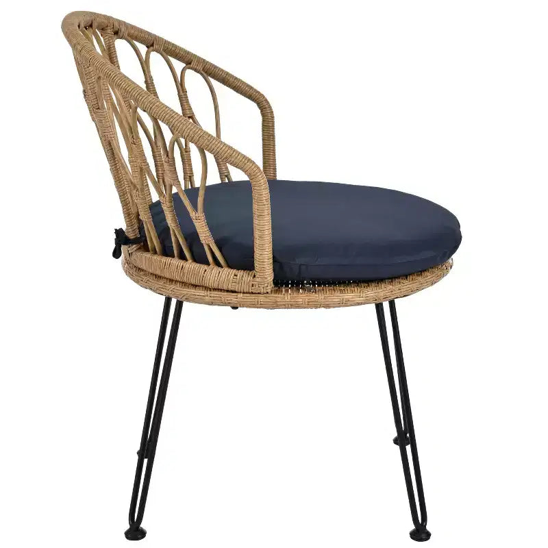 Ensemble de loisirs d'extérieur Whisen, 2 fauteuils individuels en rotin avec une table ronde en verre, idéal pour les patios, balcons et cours.