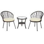 Ensemble de loisirs d'extérieur Whisen, 2 fauteuils individuels en rotin avec une table ronde en verre, idéal pour les patios, balcons et cours.