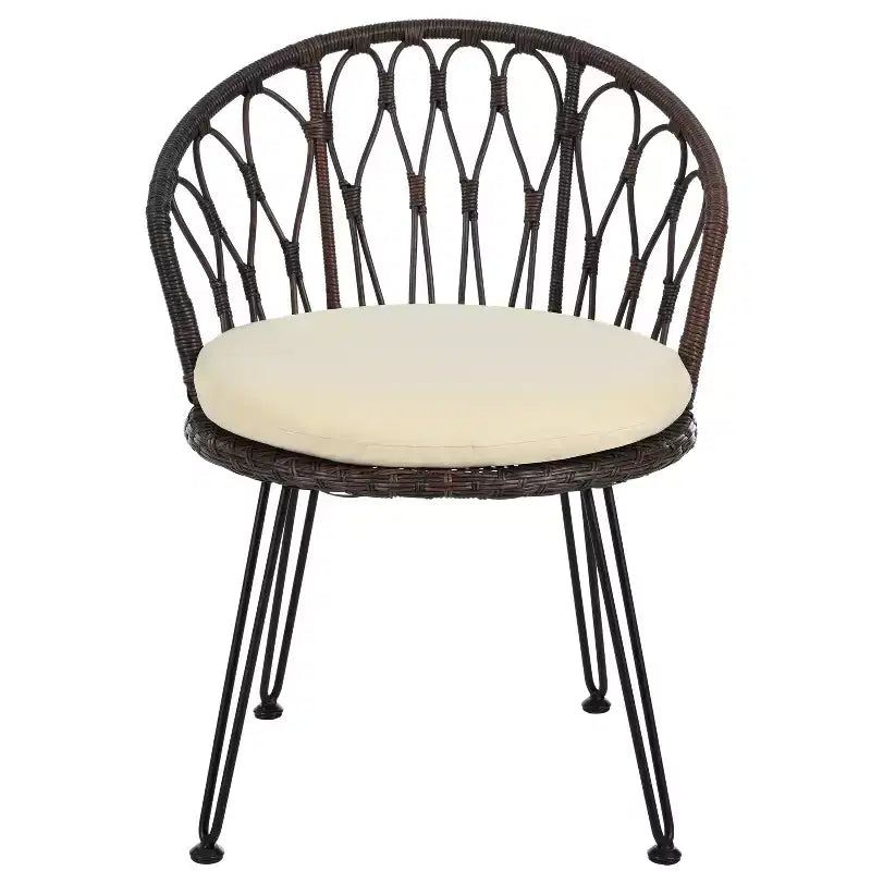 Ensemble de loisirs d'extérieur Whisen, 2 fauteuils individuels en rotin avec une table ronde en verre, idéal pour les patios, balcons et cours.