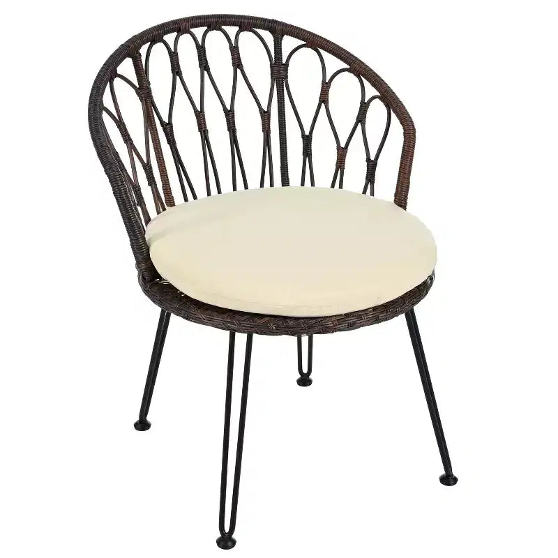 Ensemble de loisirs d'extérieur Whisen, 2 fauteuils individuels en rotin avec une table ronde en verre, idéal pour les patios, balcons et cours.