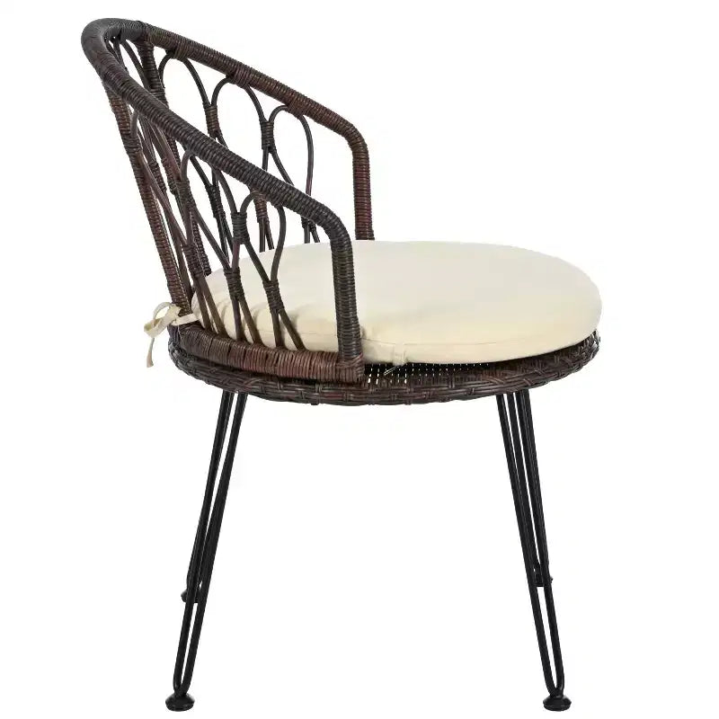 Ensemble de loisirs d'extérieur Whisen, 2 fauteuils individuels en rotin avec une table ronde en verre, idéal pour les patios, balcons et cours.