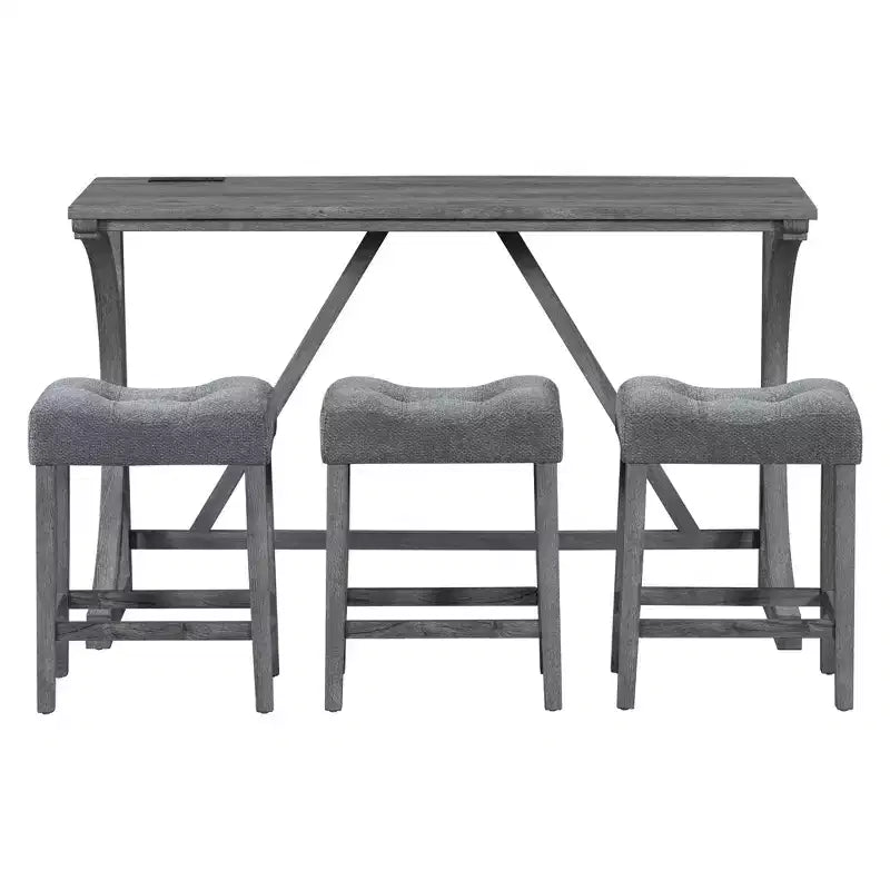 Ensemble de salle à manger de 4 pièces hauteur bar style ferme avec 3 tabourets, ensemble de salle à manger hauteur comptoir, ensemble de table de petit-déjeuner, ensemble de salle à manger bistrot, rustique et industriel - ModernLuxe