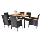 Ensemble de salle à manger d'extérieur Karl Home Black 7 pièces en osier et bois d'acacia avec coussins beiges